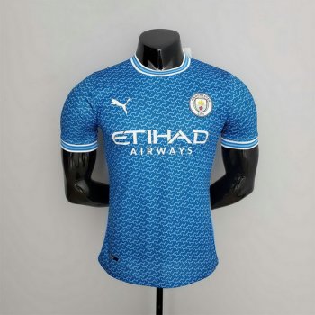 Versione del giocatore maglia Manchester City blu 2023