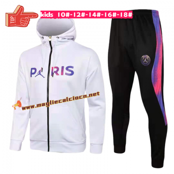 maglia Jordan PSG Giacca Zip lunga cappello bambino 2022 bianca